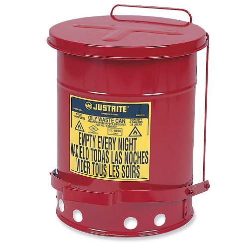 21 Gallon, Oily Waste Can, Hands-Free, Self-Closing Cover, Red