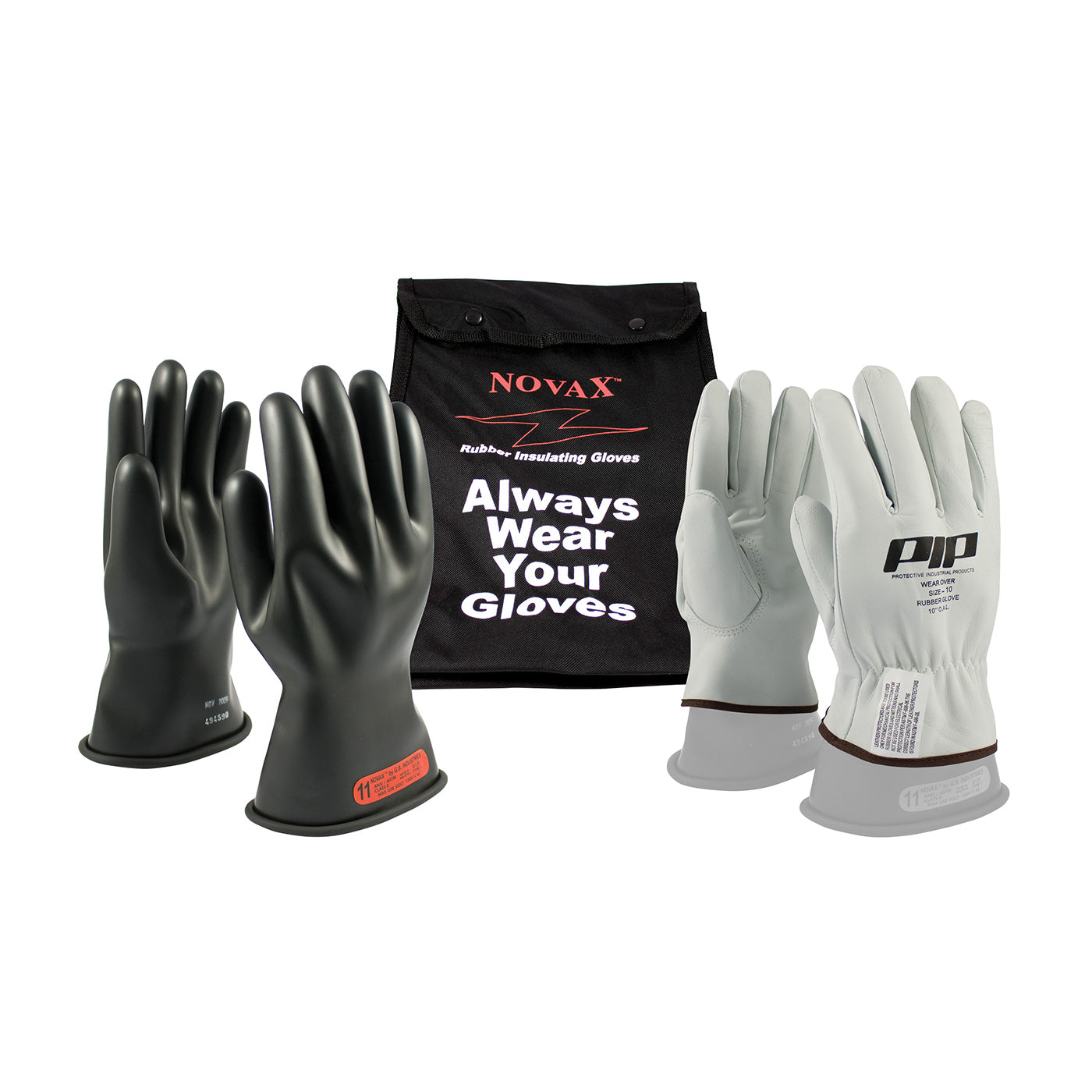 Novax, Insulating Glove Kit, Class 0, 11 in., black, straight cuff