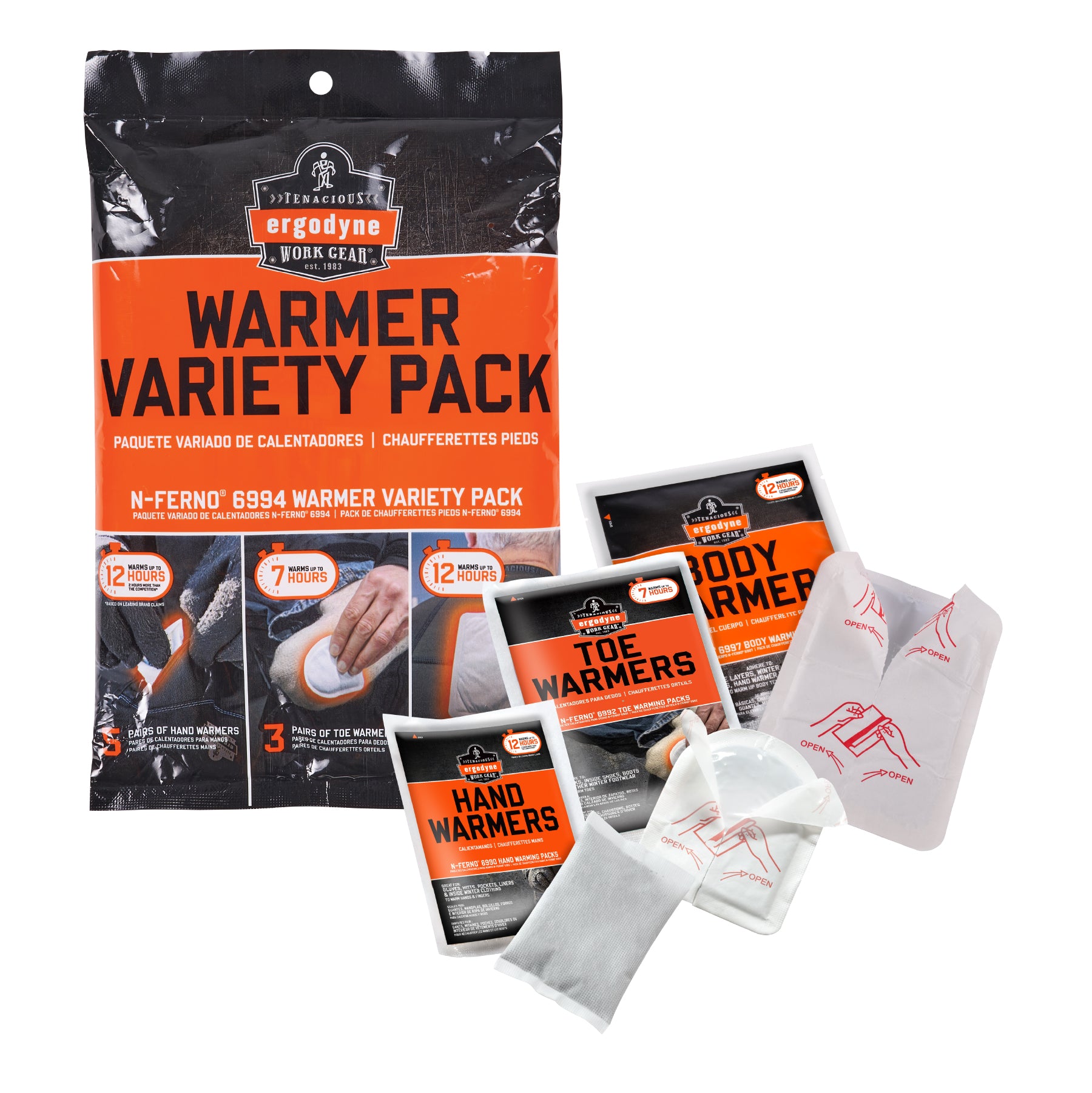 N-Ferno 6994 Warming variety pack, 5 hand warmers, 5 body warmers, 3 toe warming
