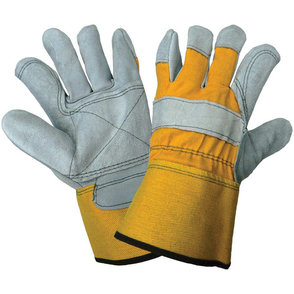 Leather double palm, 8oz yellow canvas back, size 9, washable safety cuff 6DZ/1CS