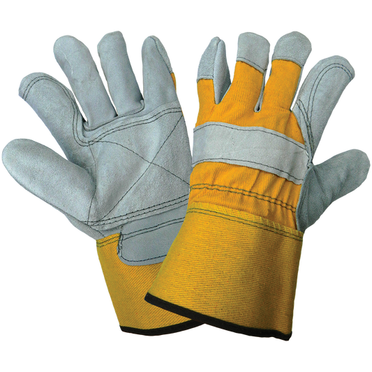 Leather double palm, 8oz yellow canvas back, size 9, washable safety cuff 6DZ/1CS
