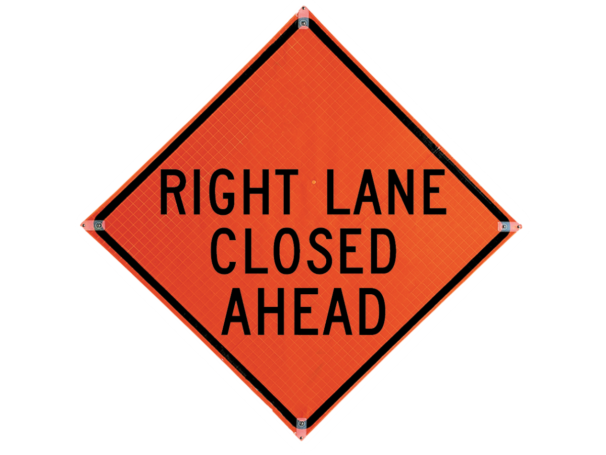 Sign, 36 x 36 Reflective PP HF Right Lane Closed Ahead