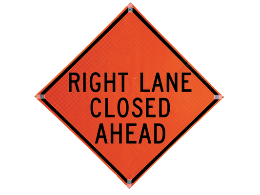 Sign, 36 x 36 Reflective PP HF Right Lane Closed Ahead