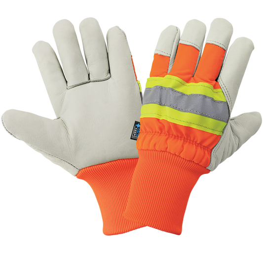 3M Scotchlite reflective, High-Visibility Standard-Grade Cowhide Leather Insulated Gloves with Knit Wrist-6 dozen/case