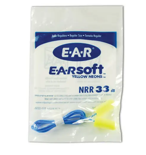 3M™ 311-1250 E-A-Rsoft Yellow Neon Disposable Corded Earplugs, 200 Pairs