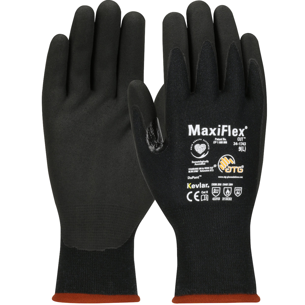 Maxiflex Cut Glove, Black Kevlar Blended Shell, Microfoam Nitrile Grip, Ansi A4