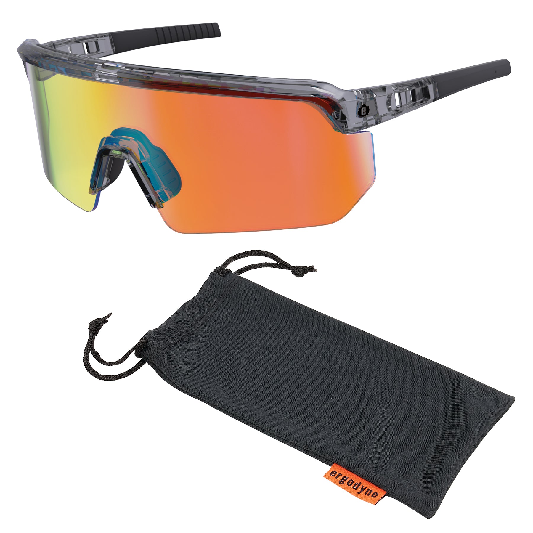 Skullerz AEGIR Anti-Scratch & Enhanced Anti-Fog Safety Glasses, Sunglasses - Mirrored Lenses - Orange Mirror Lens Clear Smoke Frame