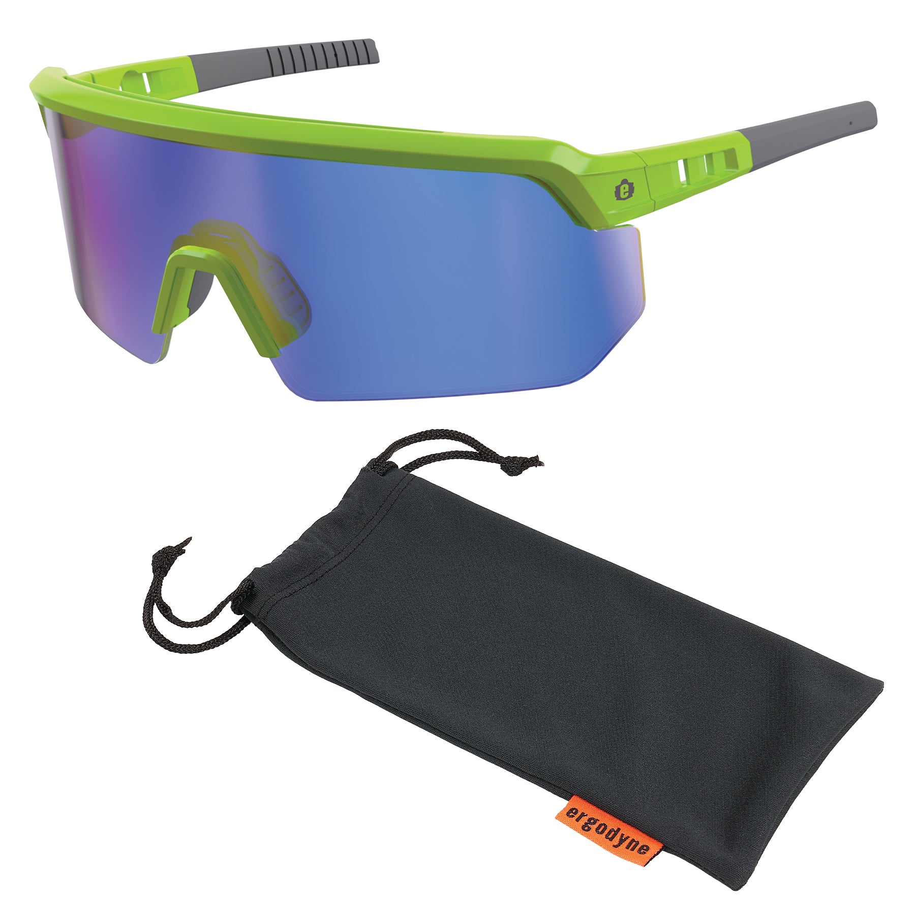 Skullerz AEGIR Anti-Scratch & Enhanced Anti-Fog Safety Glasses, Sunglasses - Mirrored Lenses - Blue Mirror Lens Lime Frame