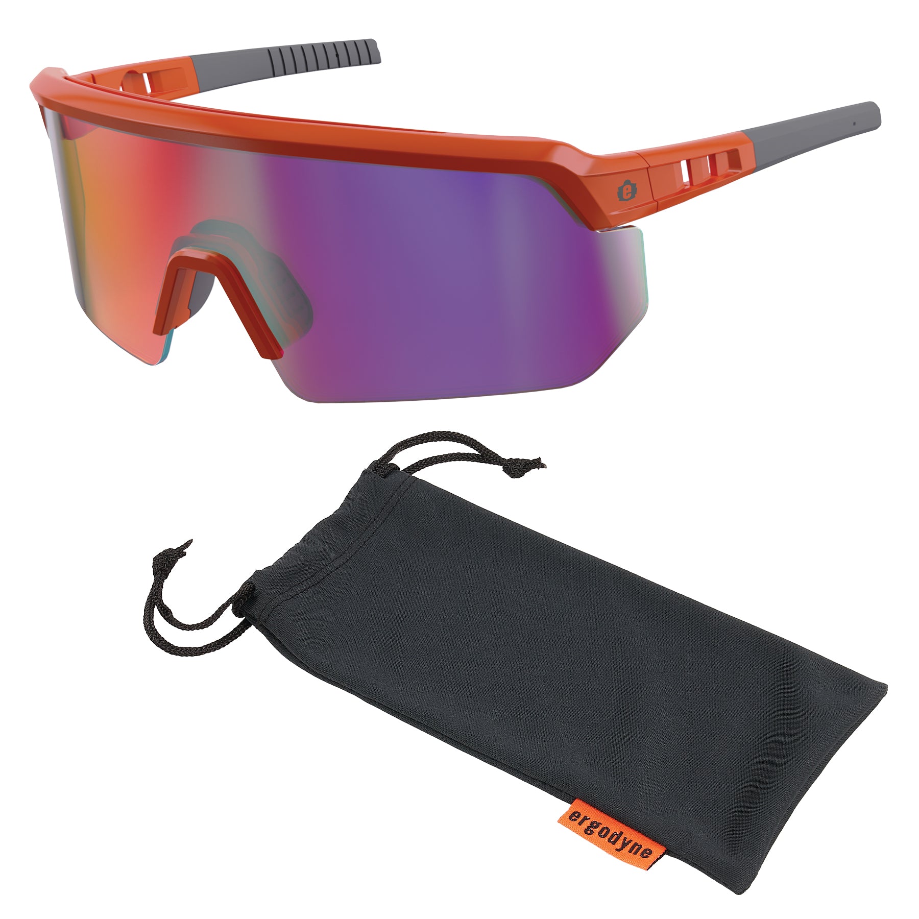 Skullerz AEGIR Anti-Scratch & Enhanced Anti-Fog Safety Glasses, Sunglasses - Mirrored Lenses - Purple Mirror Lens Orange Frame