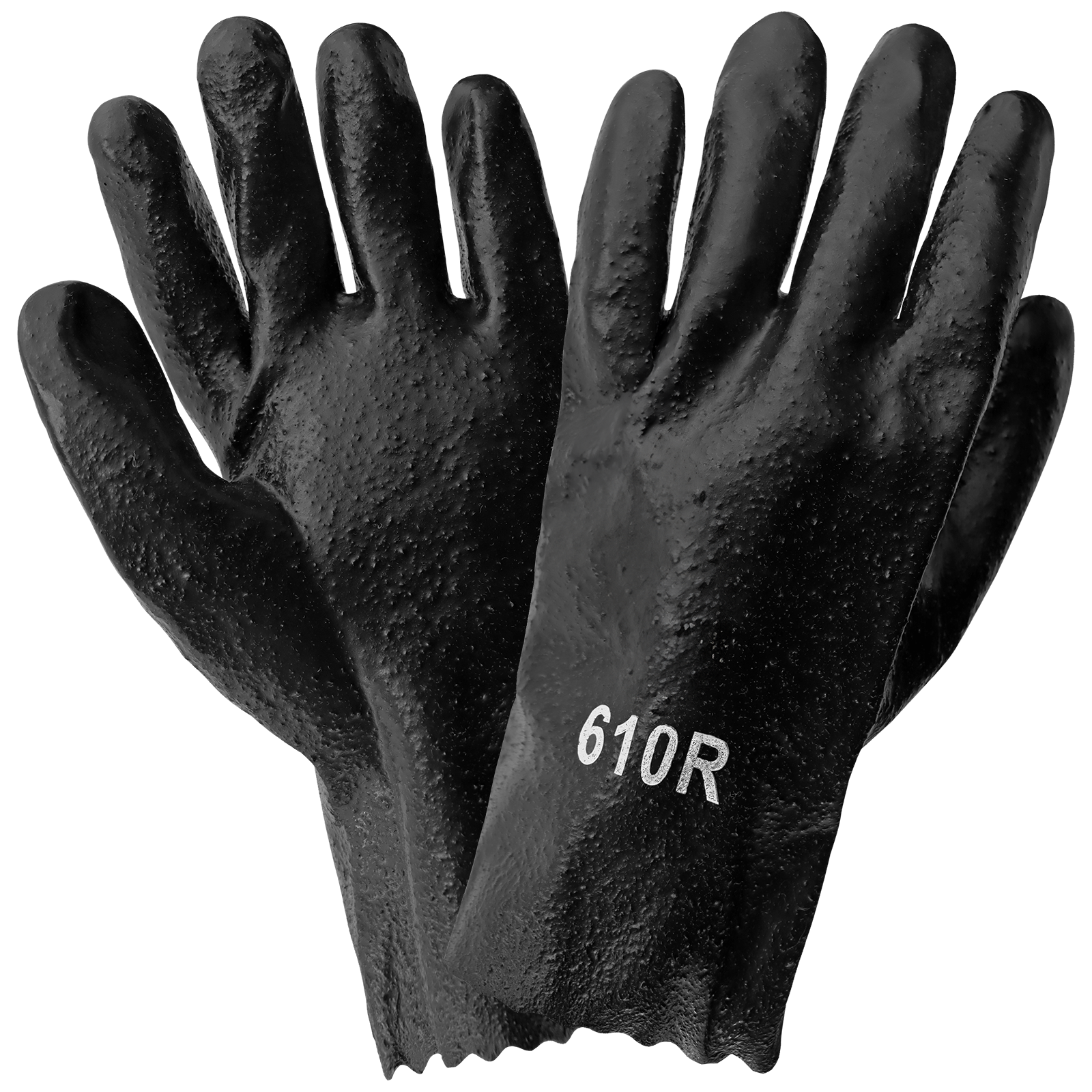 Economy 10-Inch Black PVC on Cotton Interlock Liner Solvent Resistant Gloves