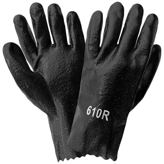 Economy 10-Inch Black PVC on Cotton Interlock Liner Solvent Resistant Gloves