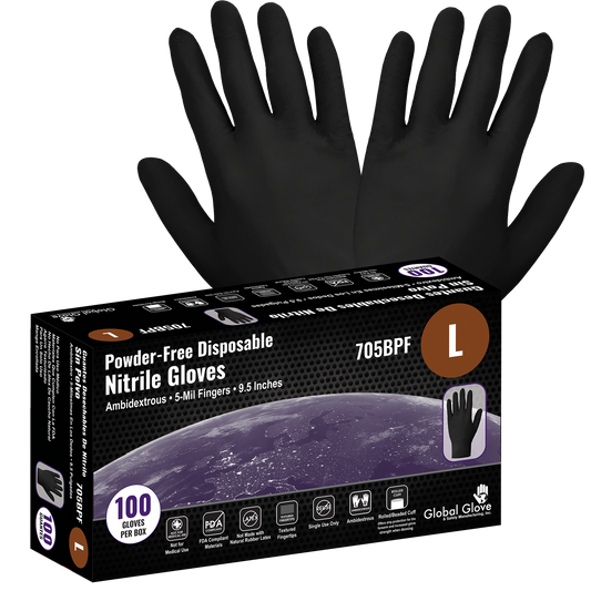 Black nitrile, powder-free, 5-mil, 100 gloves per box, 10BX/1CS