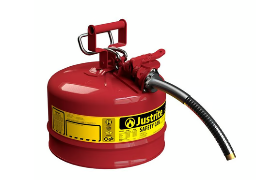 2.5 Gallon, 1" Metal Hose, Steel Safety Can for Flammables, Type II, AccuFlow™, Red