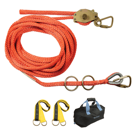 60' Temporary Rope HLL System; 2-person Hollow-core Polyester Rope