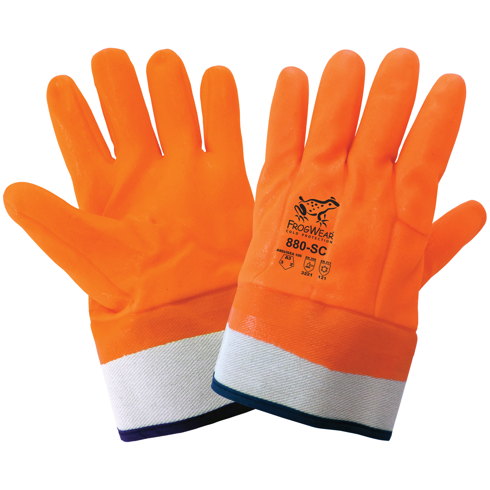 FrogWear® Cold Protection High-Visibility Insulated Double-Coated PVC Waterproof Chemical Gloves with Cut, Abrasion, and Puncture Resistance