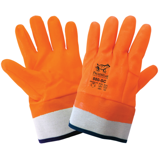 FrogWear® Cold Protection High-Visibility Insulated Double-Coated PVC Waterproof Chemical Gloves with Cut, Abrasion, and Puncture Resistance