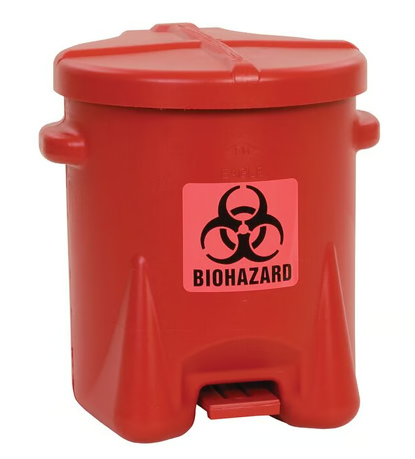 6 Gallon Biohazardous Plastic Waste Can, Foot-Operated, Red