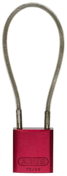 Aluminum Padlock with 4" cable shackle - Red - keyed different