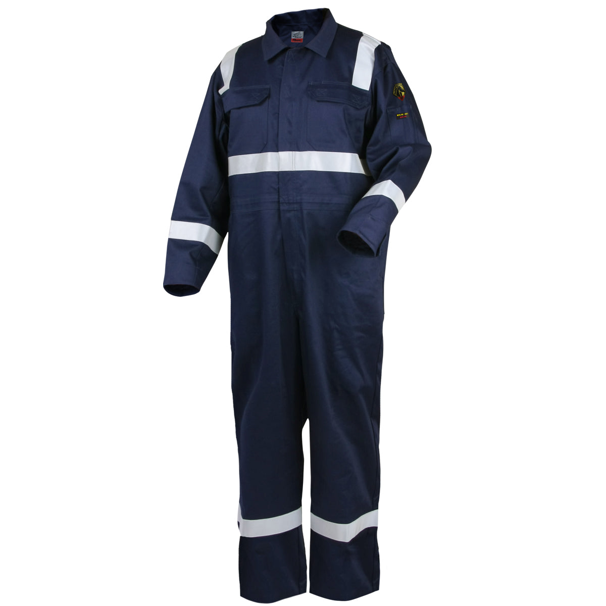 9 Oz Flame-Resistant Cotton Reflective Tape Coveralls - Navy