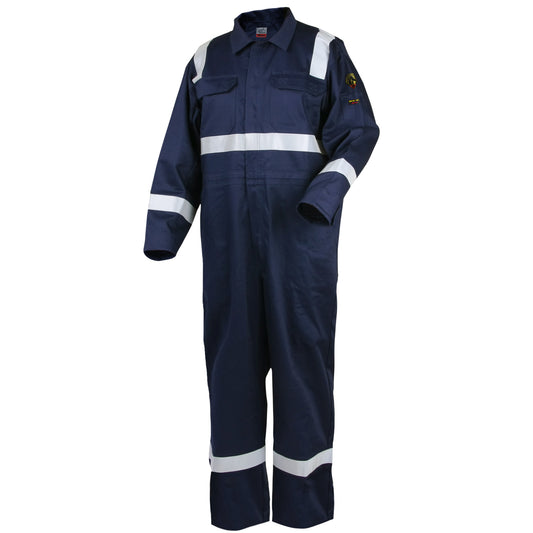 9 Oz Flame-Resistant Cotton Reflective Tape Coveralls - Navy