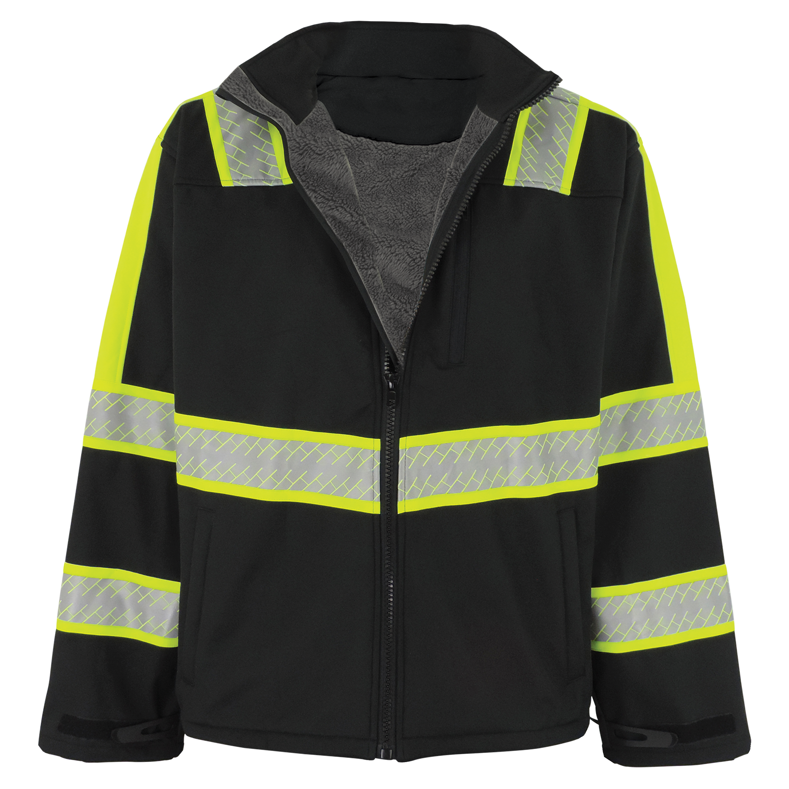 Premium Enhanced Visibility Black Sherpa-Lined Softshell Jacket