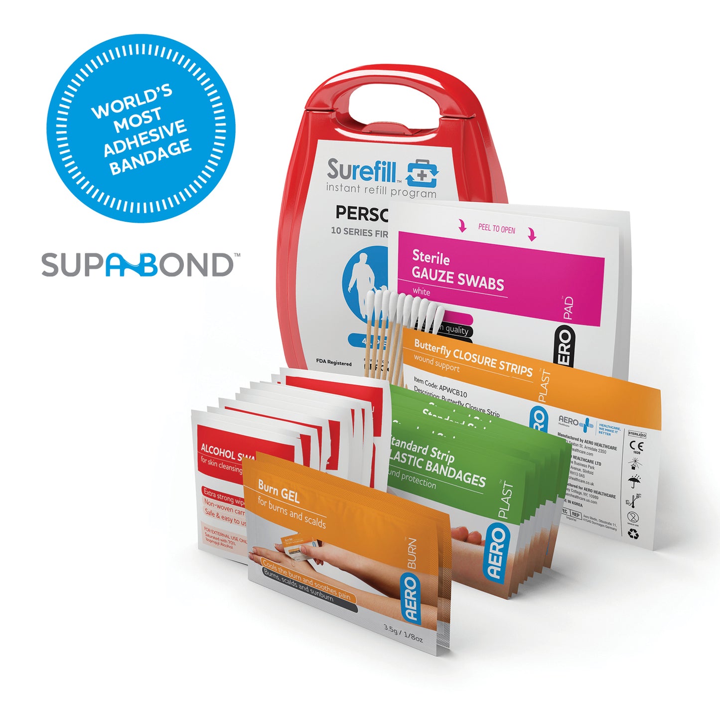 SUREFILL Personal First Aid Kit, 12/CS with Rilco Safety logo