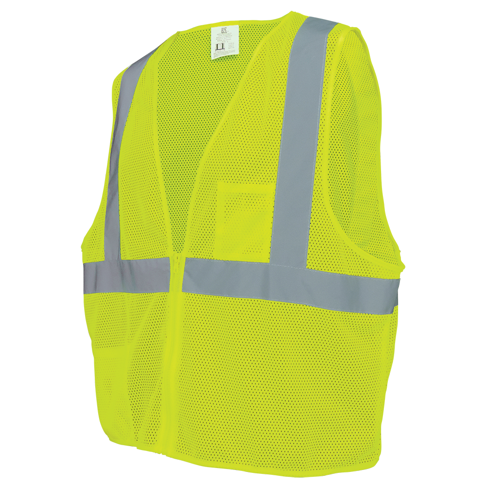 Ansi class II vest, hi-vis lime with two pockets, 50/cs