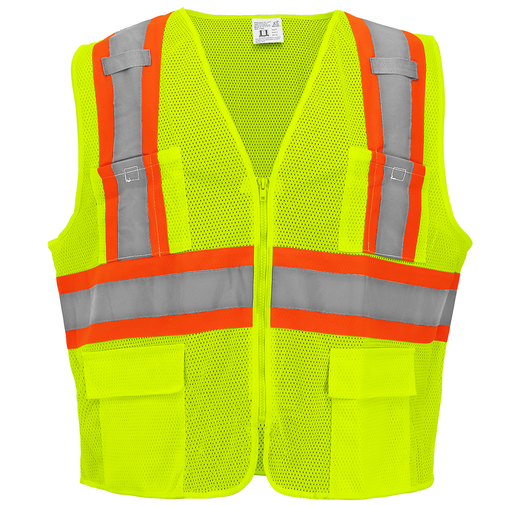 Frogwear Surveyors Hi-Vis Vest, contrasting stripes, 6 pockets, zipper closure, 50/cs