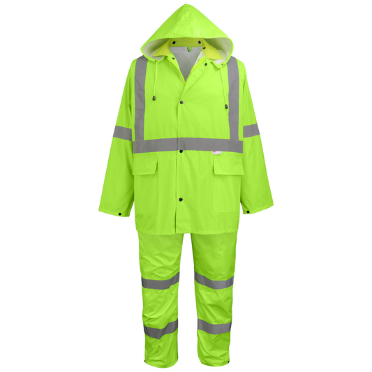 Three-Piece High-Visibility Rain Suit - 10/cs