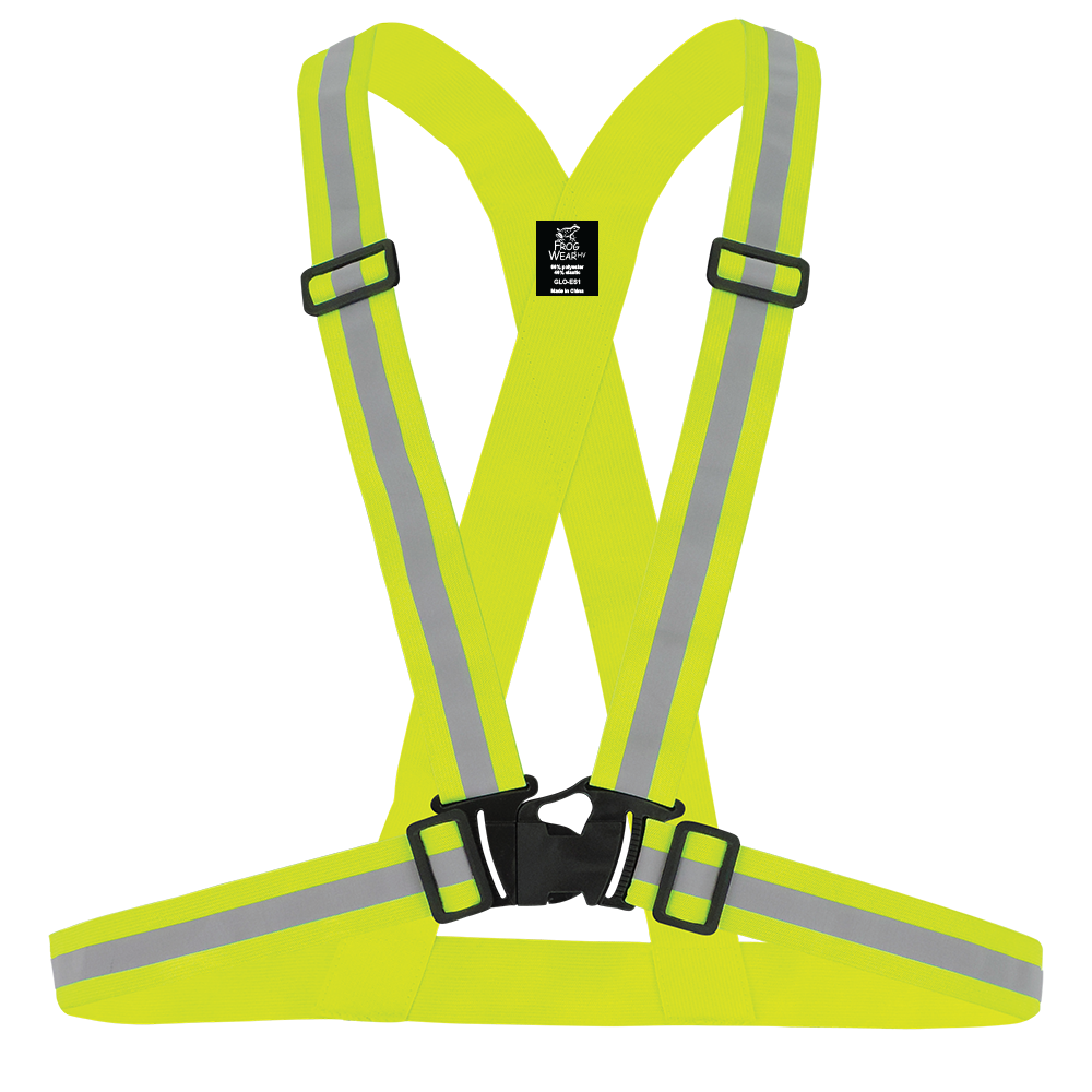 FrogWear HV - Traffic safety sash, high-visibility yellow/green polyester/elastic, silver reflective material, X-back design, adjustable elastic waist and chest, plastic buckle closure. 50EA/1CS