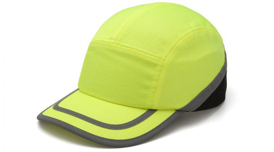 Baseball bump cap with reflective piping. Adjustable size with a hook and loop strap to give a quick, secure fit. 
Washable