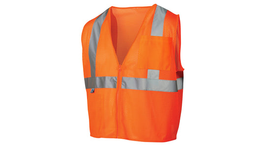 Class 2 Hi-Vis Orange Safety Vest with zipper and chest pocket