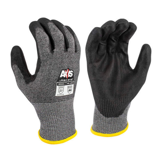 Radians RWG560 AXIS Cut Protection Level A4, 13 Gauge Gray HPPE Shell w/ Fiberglass, PU Coated Glove