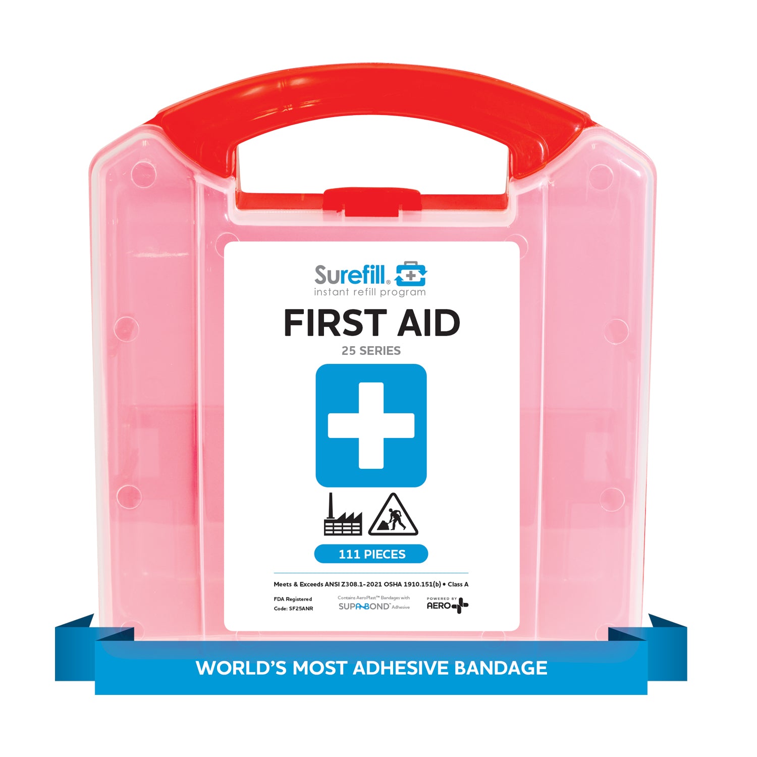 SUREFILL 25 ANSI A+ First Aid Kit - Retail Plastic Case - 4/cs