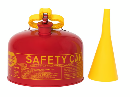 2.5 Gallon Steel Safety Can for Flammables, Type I, Flame Arrester, Funnel, Red
