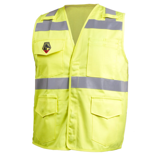 9oz FR ANSI Hi-Vis 100% cotton, vest with silver reflective, CAT2, class 2