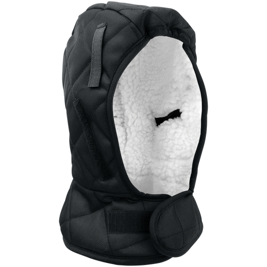 Sherpa-lined, winter liner, shoulder length, warming pockets over the ears, hook & loop chin strap, hard hat attachment, 72EA/1CS