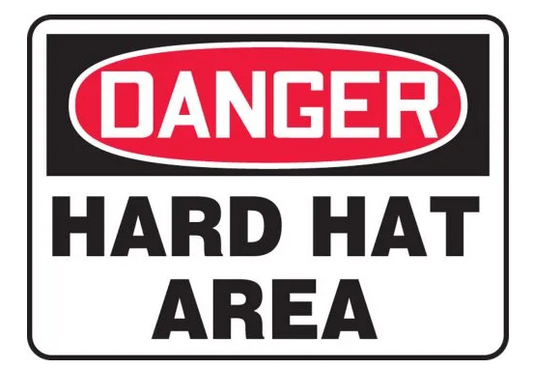 OSHA Sign, Danger Hard Hat Area, 10"X14", Plastic