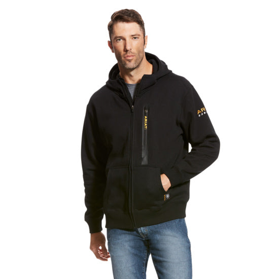 Ariat black rebar workman full zip hoodie, chest pocket