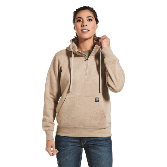 Rebar Women's skill set 1/2 zip hoodie, dark oatmeal heather
