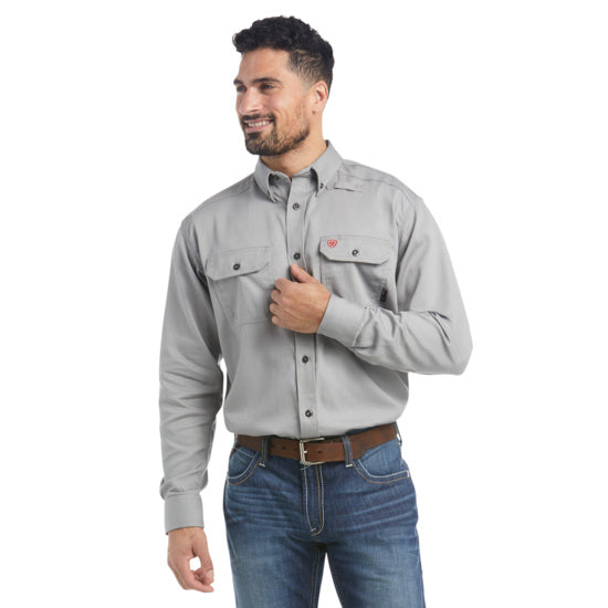 FR Solid Silver Fox Grey Button Down Work Shirt CAT 2 - UPF 50+