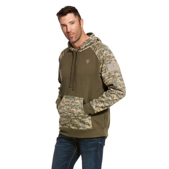 Men's Patriot hoodie with pocket, camo, sage