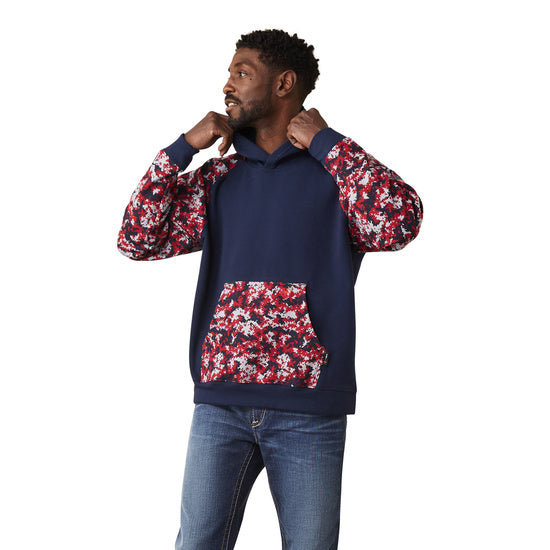 FR DuraStretch Patriot Hoodie, navy with red digi camo CAT 2