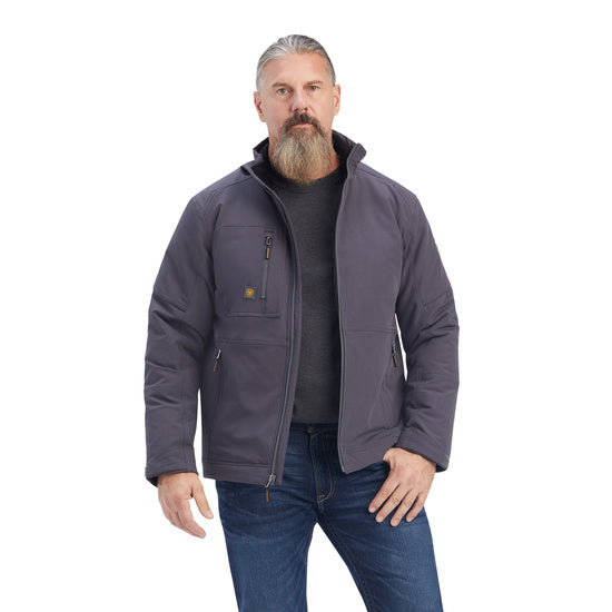 Rebar Dri-Tek DuraStretch Insulated Jacket, 120g polyfil insulation, chest and hand pockets have zipper, no hood, grey