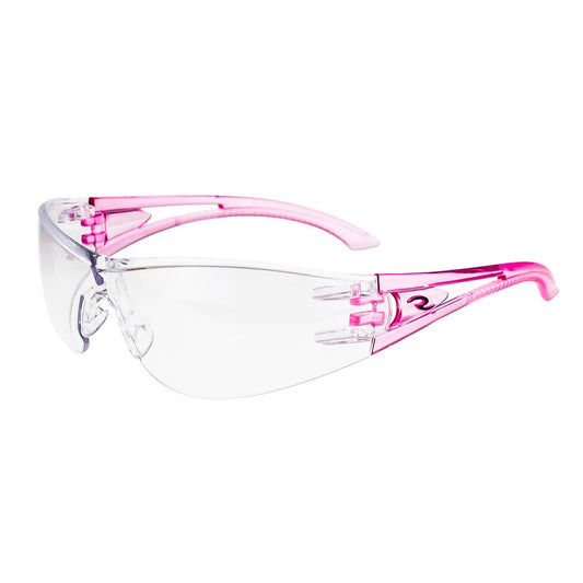 Women's Optima Safety Eyewear, Clear Lens w/ pink rubber tipped temples, Rubber Nosepiece, 99.9% UV Protection