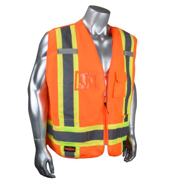 Radians SV020X-2 Heavy Duty 7-Pocket Tear Away Cruiser Vest X-Back, Orange