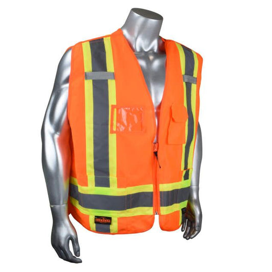 Radians SV020X-2 Heavy Duty 7-Pocket Tear Away Cruiser Vest X-Back, Orange