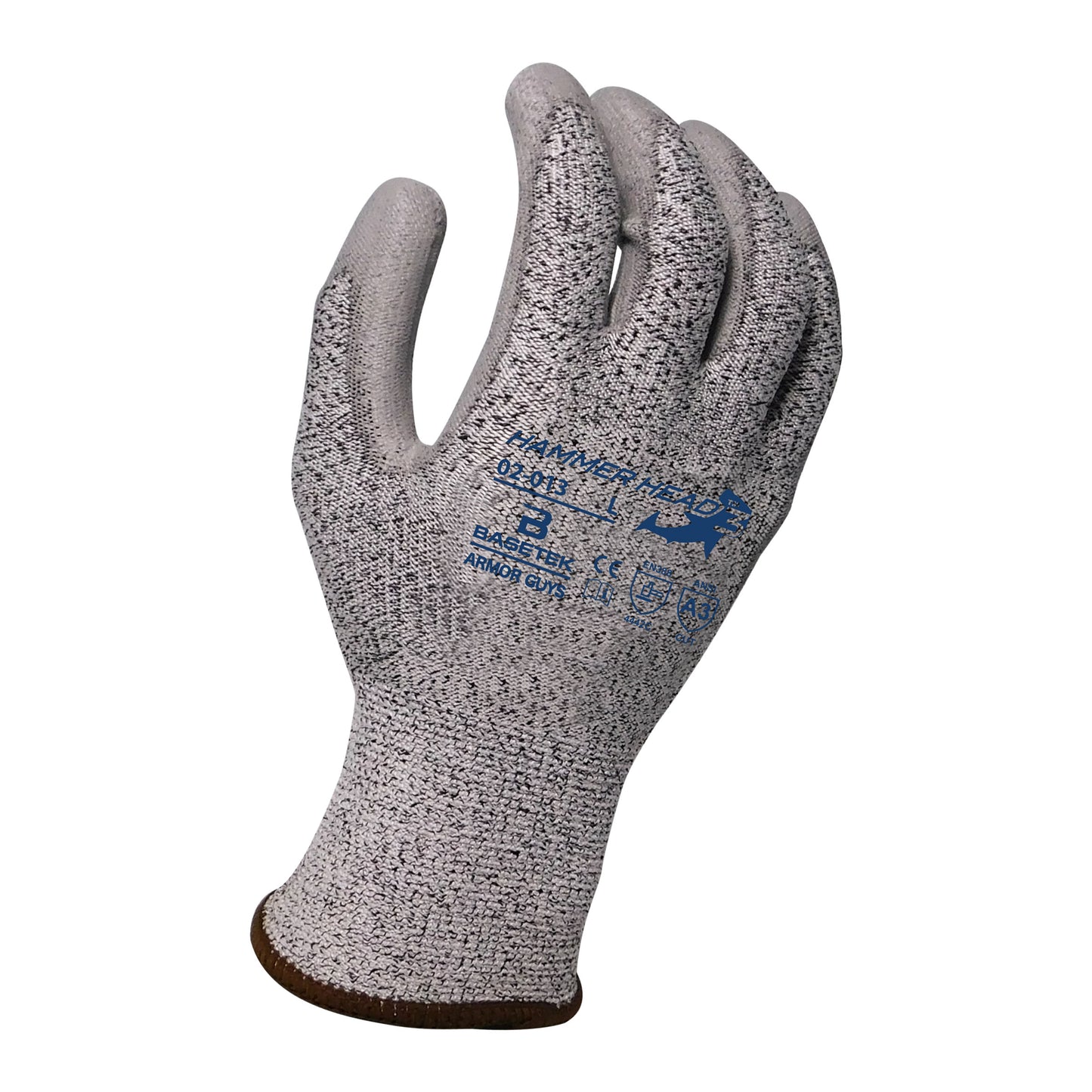 13g Salt and Pepper HDPE  Cut A3 Basetek Liner, Gray Polyurethane, Continuous Knit, Available XS-3XL, 12 dz/case
