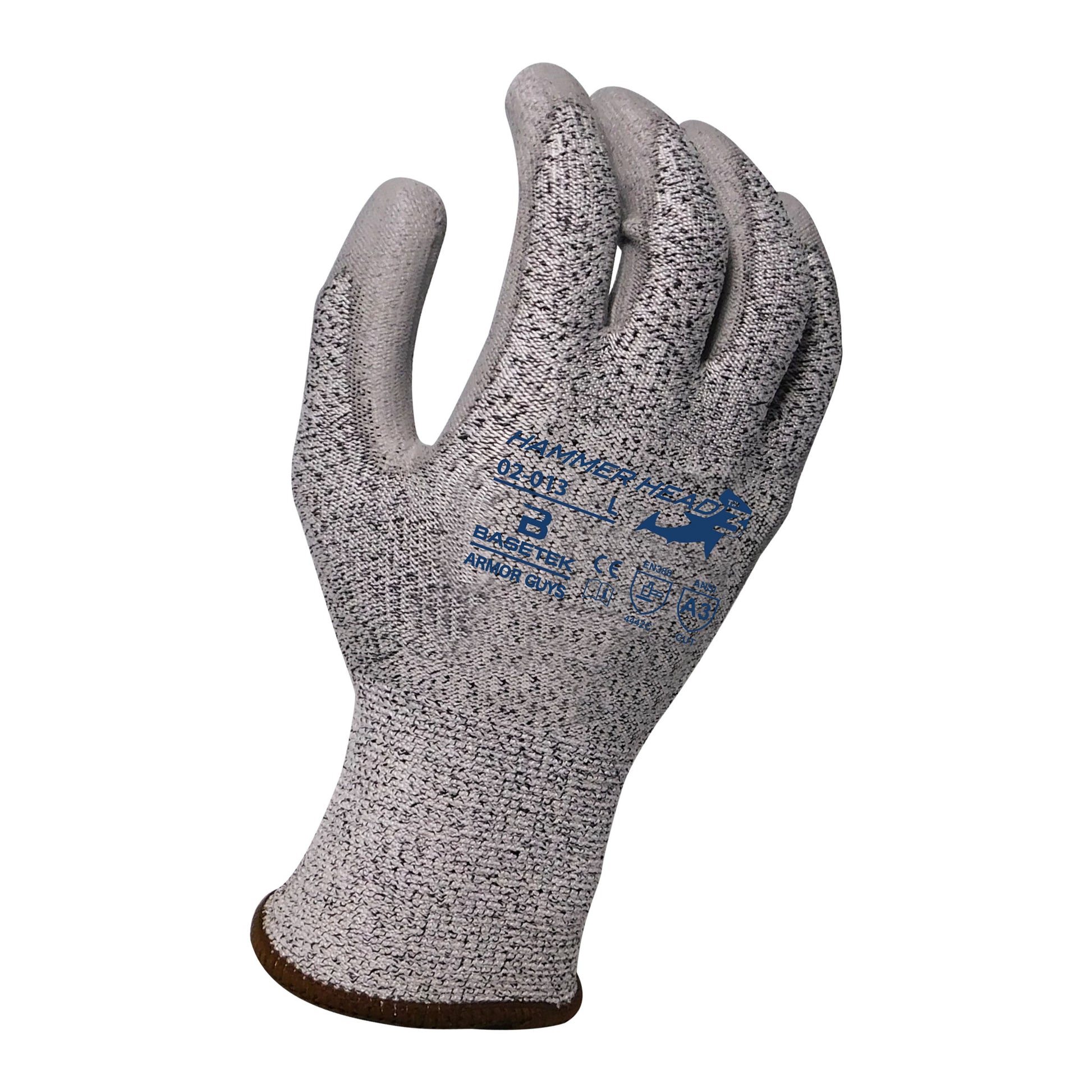 13g Salt and Pepper HDPE  Cut A3 Basetek Liner, Gray Polyurethane, Continuous Knit, Available XS-3XL, 12 dz/case