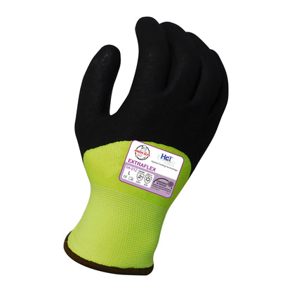 13g Hi Vis Yellow Nylon Liner 

w/ 7g Poly-Acrylic Lining, microfoam latex knuckle coating, 8dz/cs